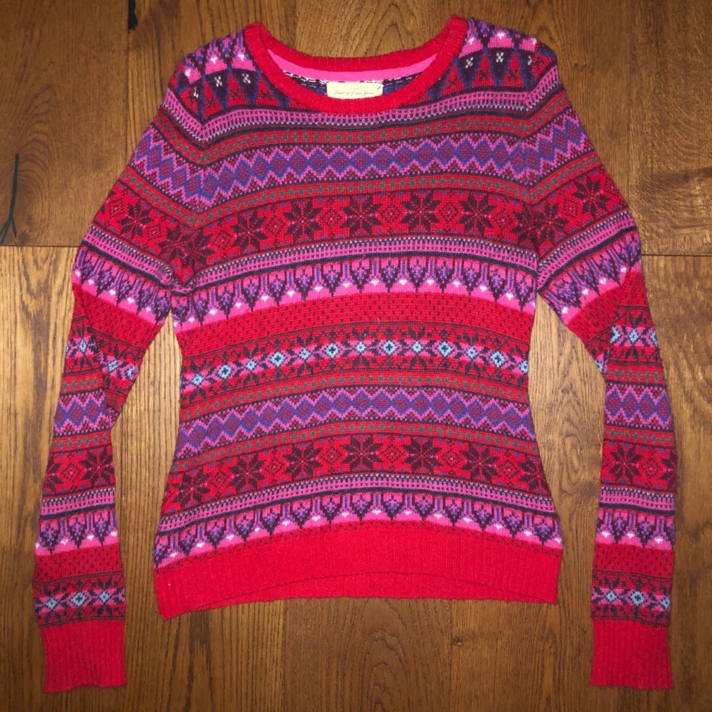 Red and pink print oversized knit sweater 💐